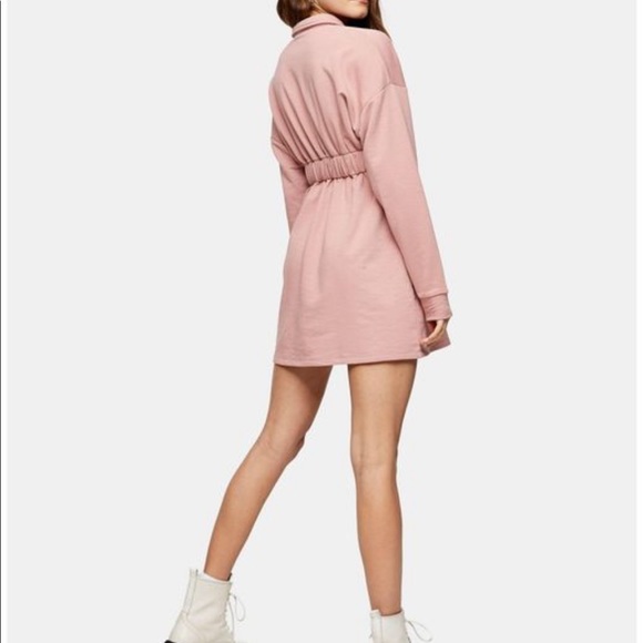 Topshop Women's Pink Quarter Zip Long Sleeve Minidress - Picture 2 of 8